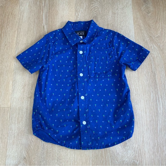 The Children's Place Other - The Children's Place Button Down Blue Kids Shirt with Tropical Print Size 3T